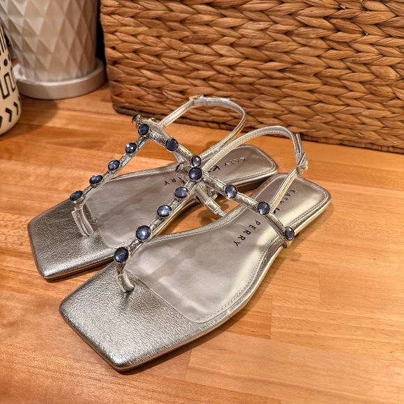 Katy Perry Camie Gemstone Sandals Silver Square Toe Navy Stone Women's 5.5 NWOT - Picture 4 of 9